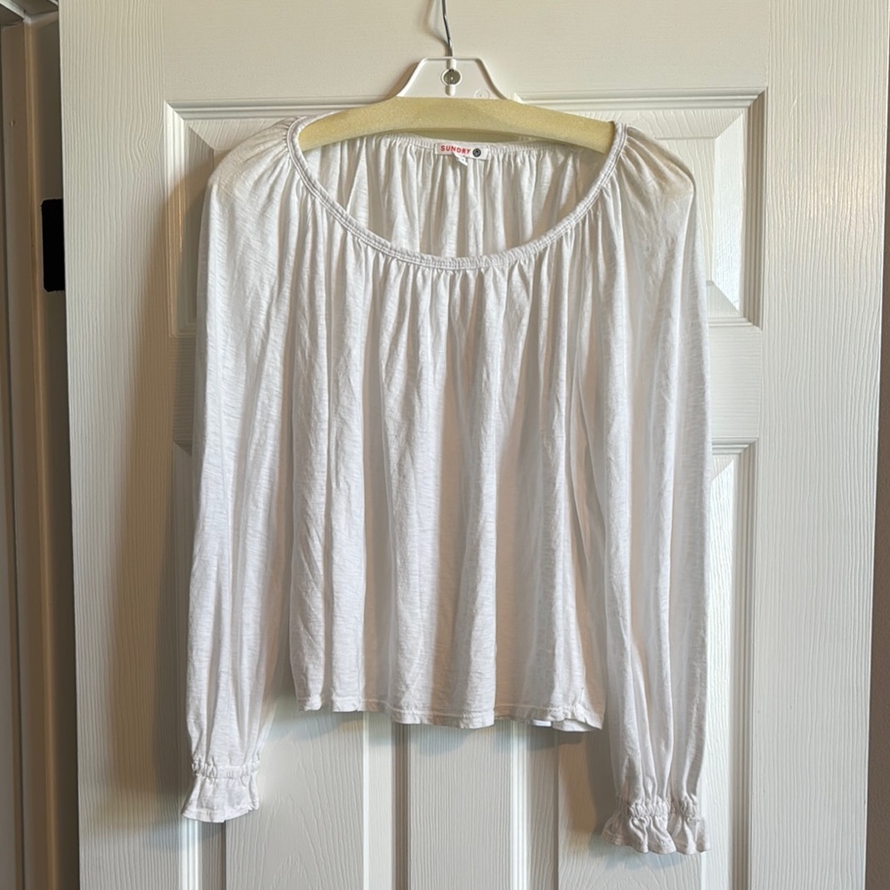 Sundry White Puff Sleeve Crop Blouse